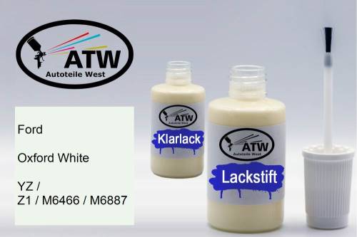 Ford, Oxford White, YZ / Z1 / M6466 / M6887: 20ml Lackstift + 20ml Klarlack - Set, von ATW Autoteile West.